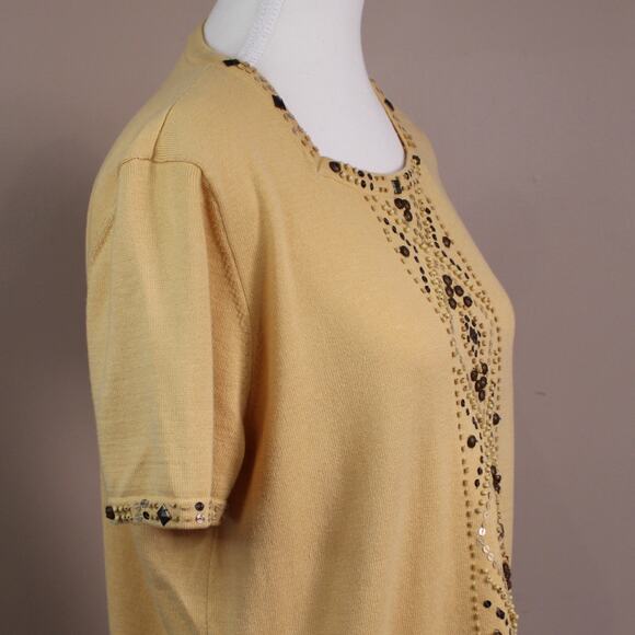 VTG Alfred Dunner Maize Short Sleeve Bead Embroidered Sweater Sz S - Picture 2 of 7